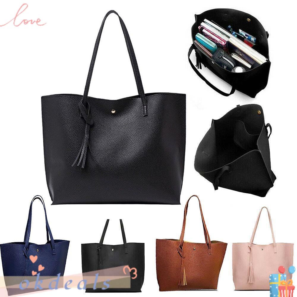 OKDEALS Túi Xách Da Pu Mềm Cỡ Lớn Phối Tua Rua Thời Trang Cho Nữ