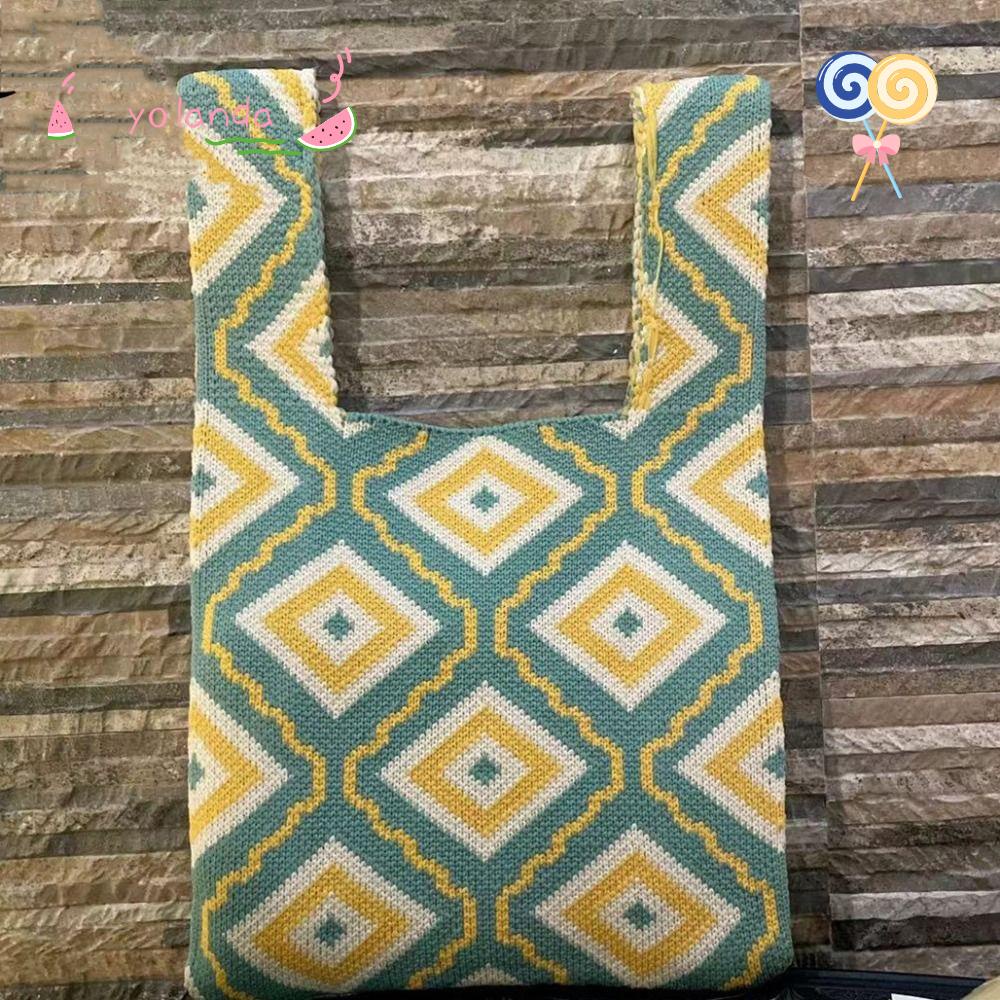 YOLA Túi Mua Sắm Đeo Cổ Tay Đan Len Có Thể Tái Sử Dụng