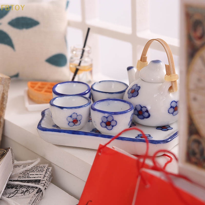 Set 6 Bộ Ấm Tách Trà Mini Tỉ Lệ 1 / 12 Cho Nhà Búp Bê