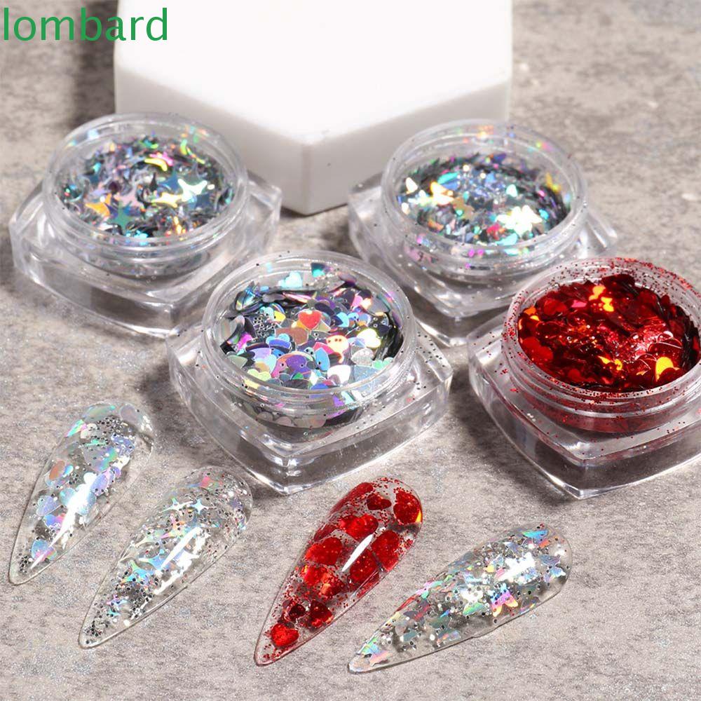 LOMBARD Miếng Dán Trang Trí Móng Tay Hình Bướm / Ngôi Sao / Trái Tim Lấp Lánh