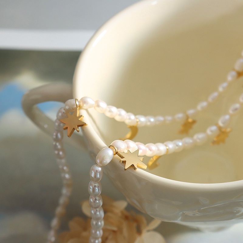 Vòng cổ Ngọc Trai Mặt Trăng Và Ngôi Sao Lãng Mạn Cao Cấp Phong Cách Pháp