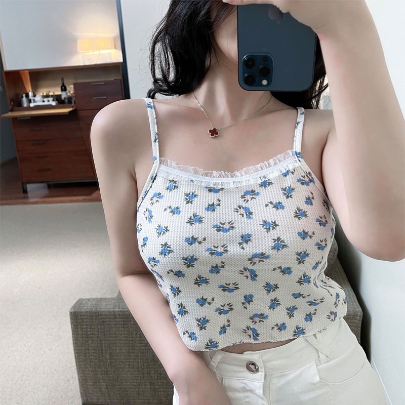Áo Thun Không Tay Cổ Vuông Họa Tiết Hoa Thời Trang Mùa Hè 2023 Phong Cách Mới Cho Nữ