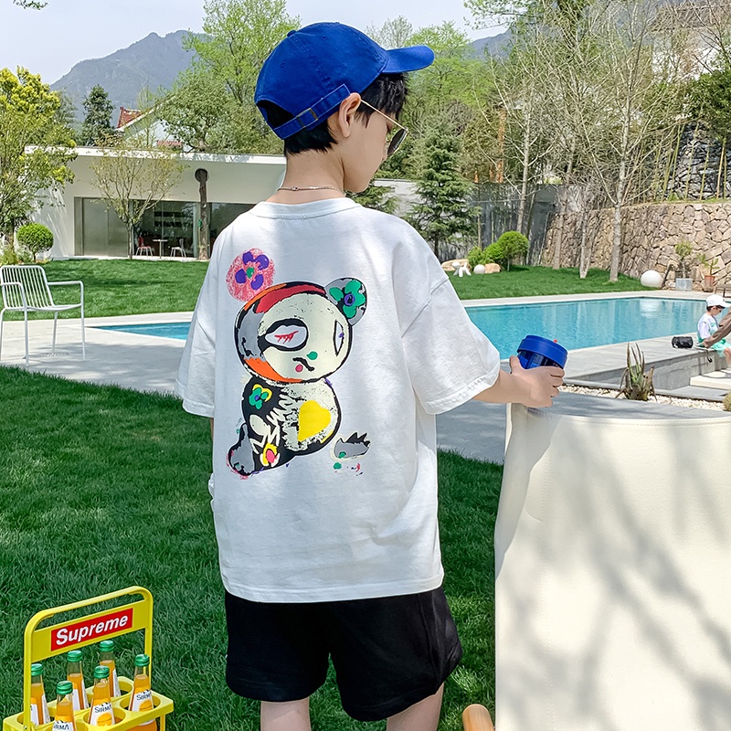 Mới Áo Thun Tay Ngắn Dáng Rộng 100% Cotton Cho Bé