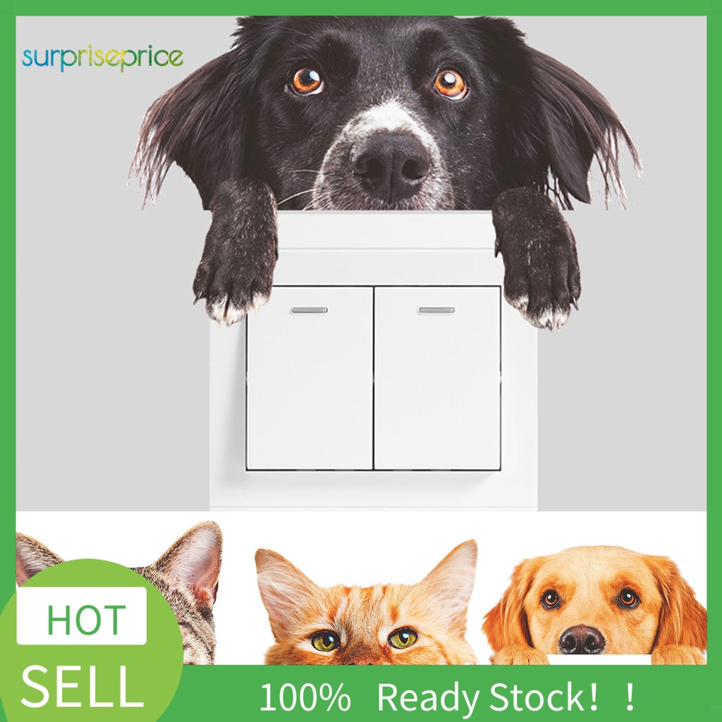 Set 5 Miếng Dán Trang Trí Công Tắc Điện Hình Thú Cưng Hoạt Hình Sáng Tạo DIY