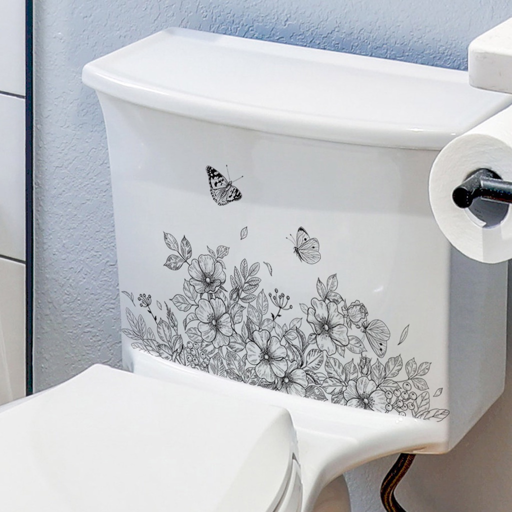 Miếng Dán Trang Trí Toilet Bằng PVC Chống Thấm Nước Hình Hoa Và Bướm