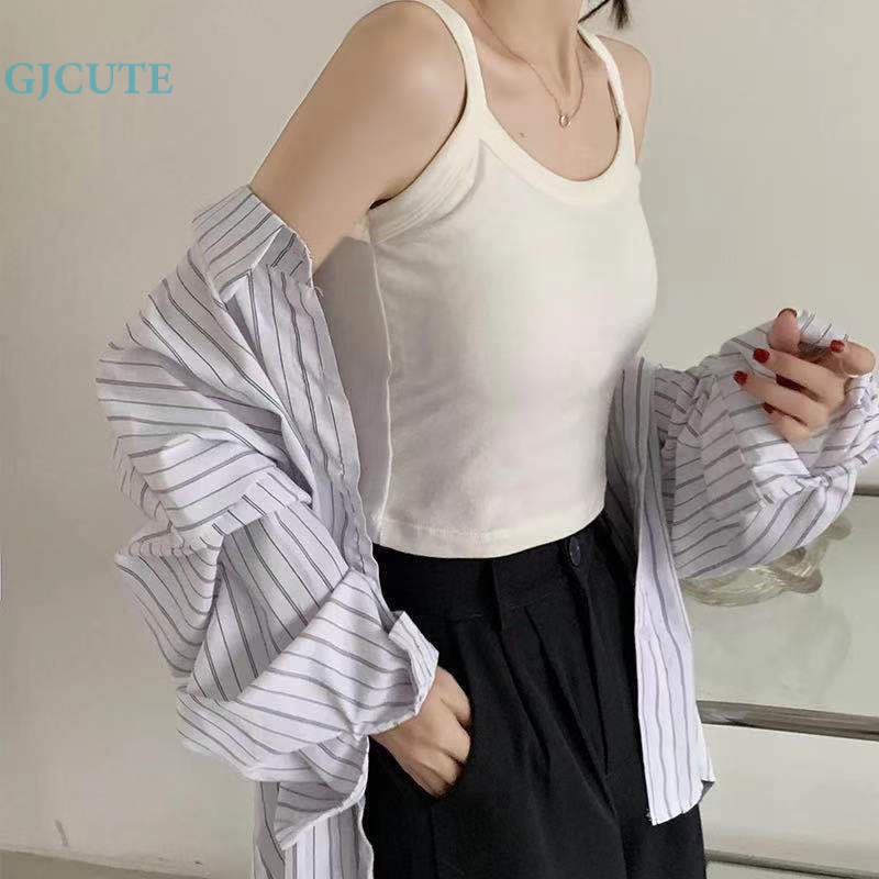 Áo Hai Dây Mỏng Mùa Hè Màu Trơn Có Đệm Ngực Gợi Cảm Cho Nữ