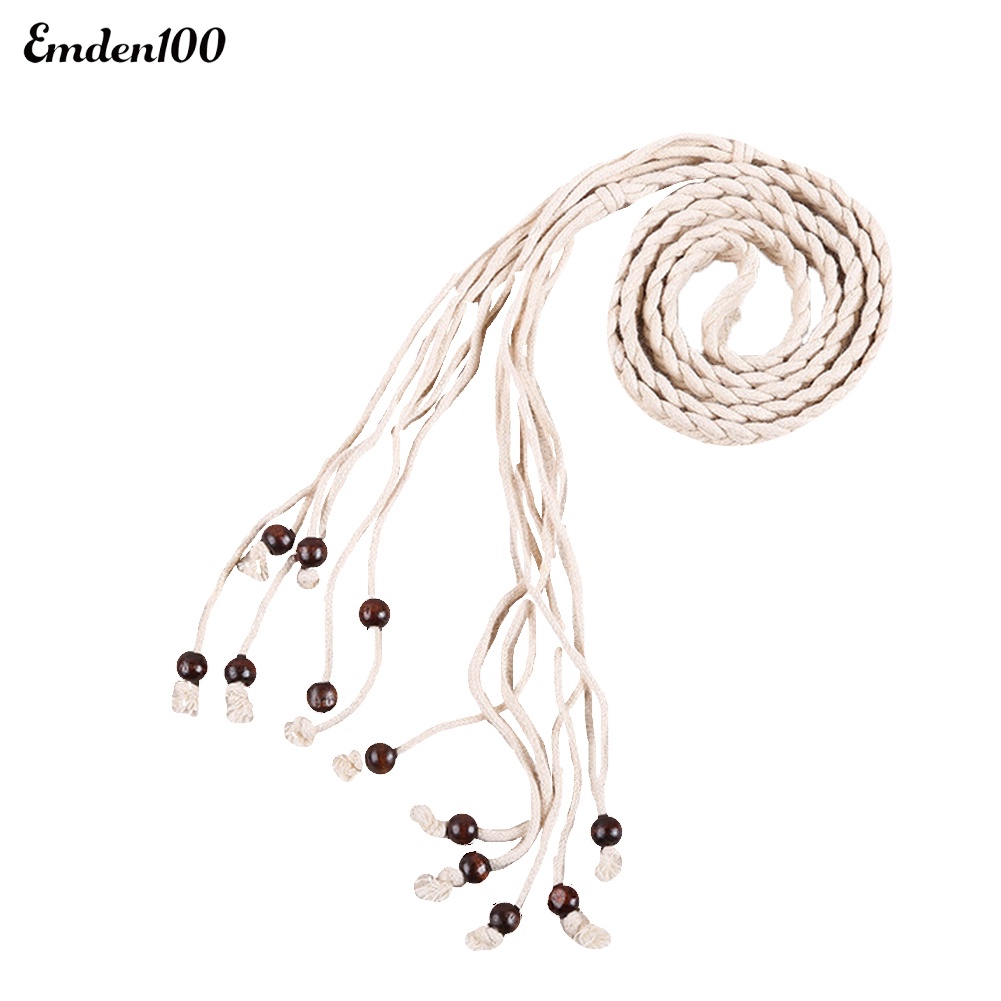 Thắt Lưng Dây Bện Kết Hạt Gỗ Vintage Cho Nữ