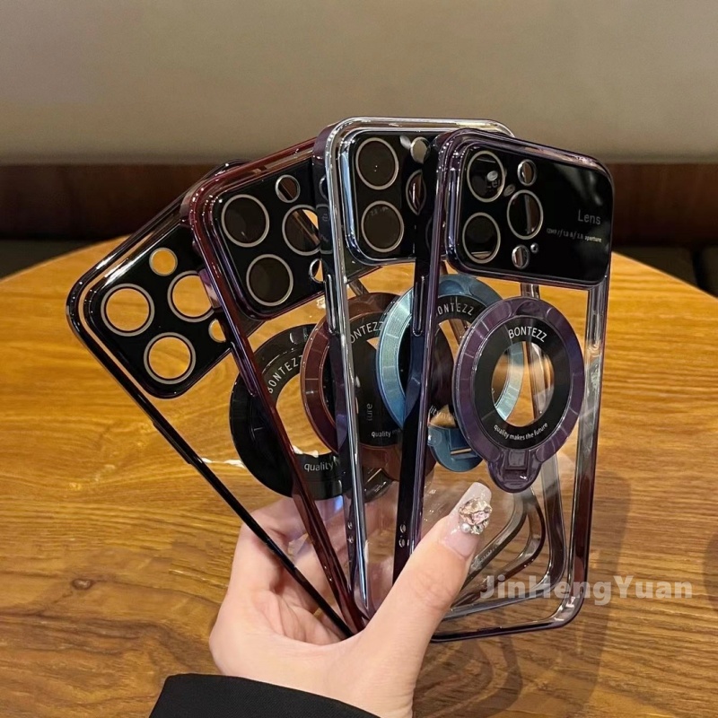 Ốp Điện Thoại Cứng Trong Suốt Có Giá Đỡ Từ Tính Cho Iphone 14 13 12 Pro Max 11