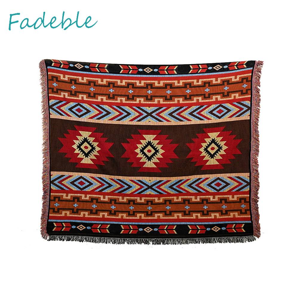 Thảm Cotton Dệt Kim Họa Tiết Thổ Cẩm Phối Tua Rua Có Thể Gấp Gọn Tiện Dụng Mang