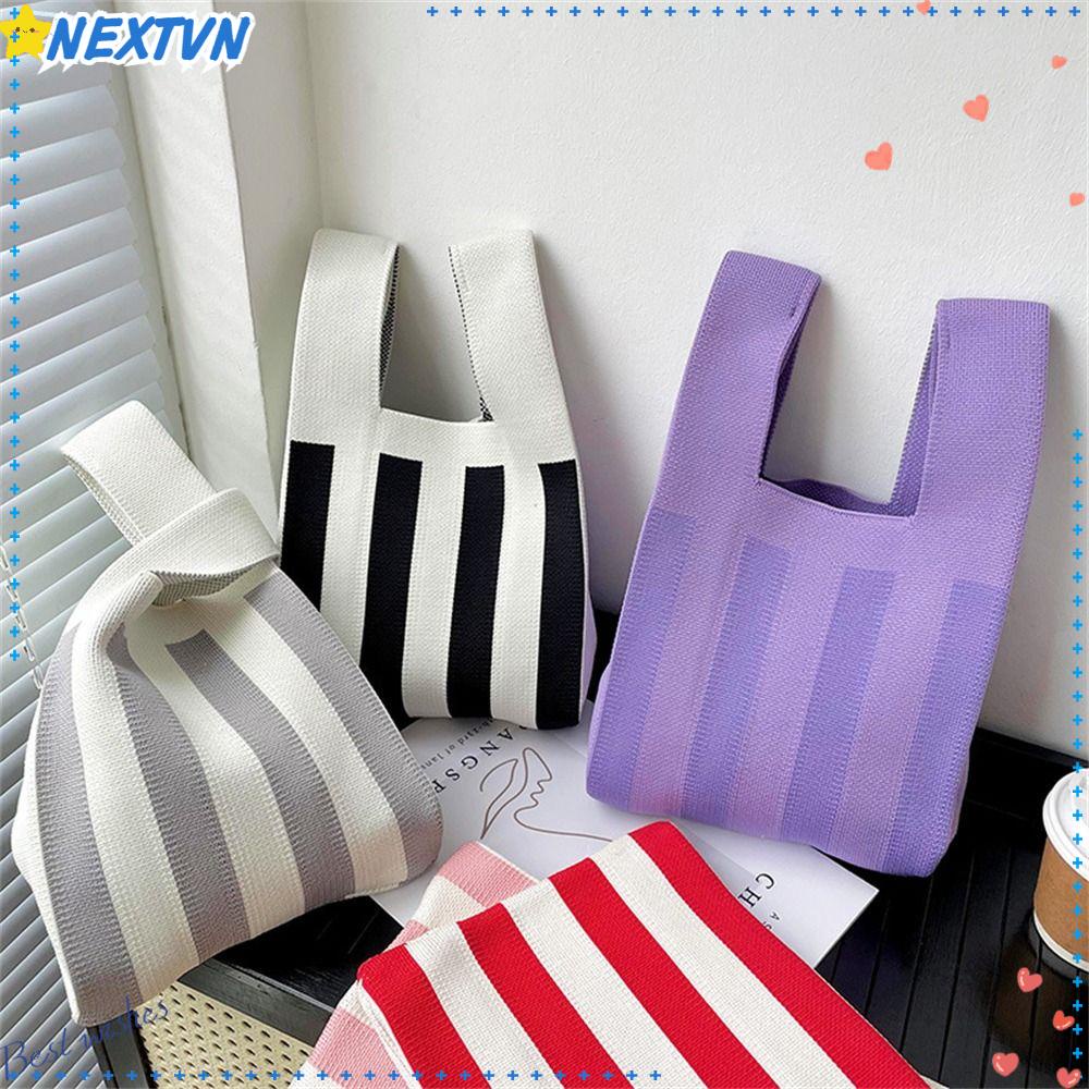 NEXTVN Túi Xách Mini Đan Len Thủ Công Thắt Nút Họa Tiết Kẻ Sọc Thời Trang Cho Học Sinh