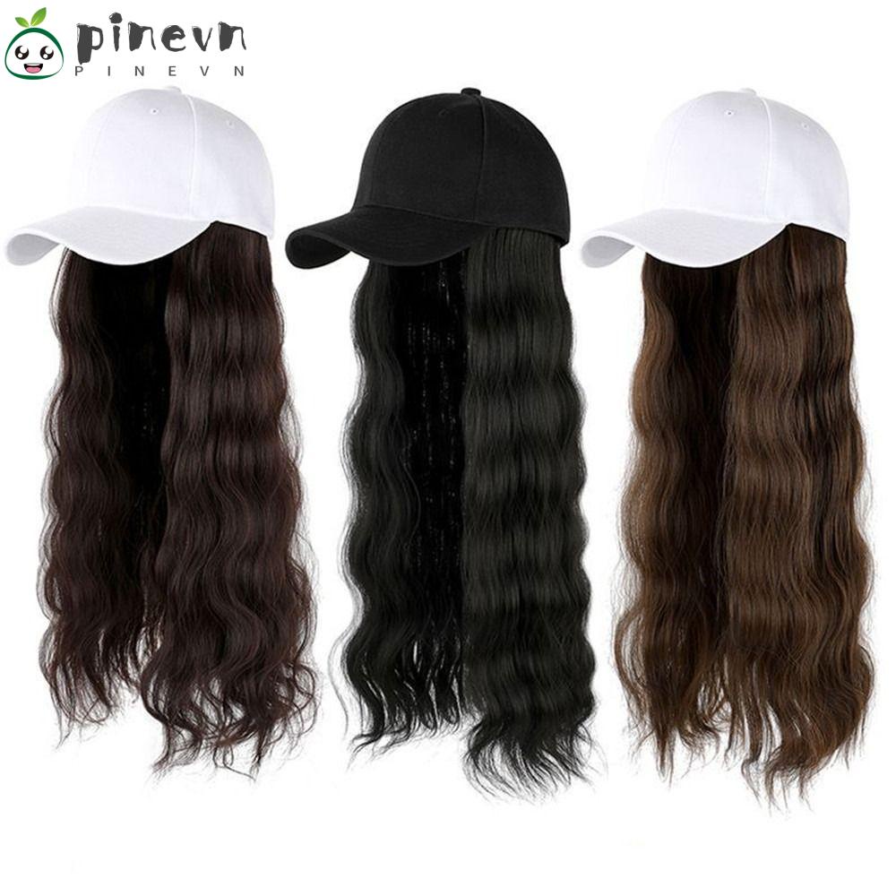 PINEVN Mũ Lưỡi Trai Kèm Tóc Giả Màu Đen Tự Nhiên