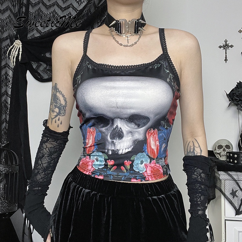 Áo Tank Top Ôm Dáng In Họa Tiết Đầu Lâu Thời Trang Đường Phố Gợi Cảm Hàng Mới 2023 Dành Cho Bạn Nữ