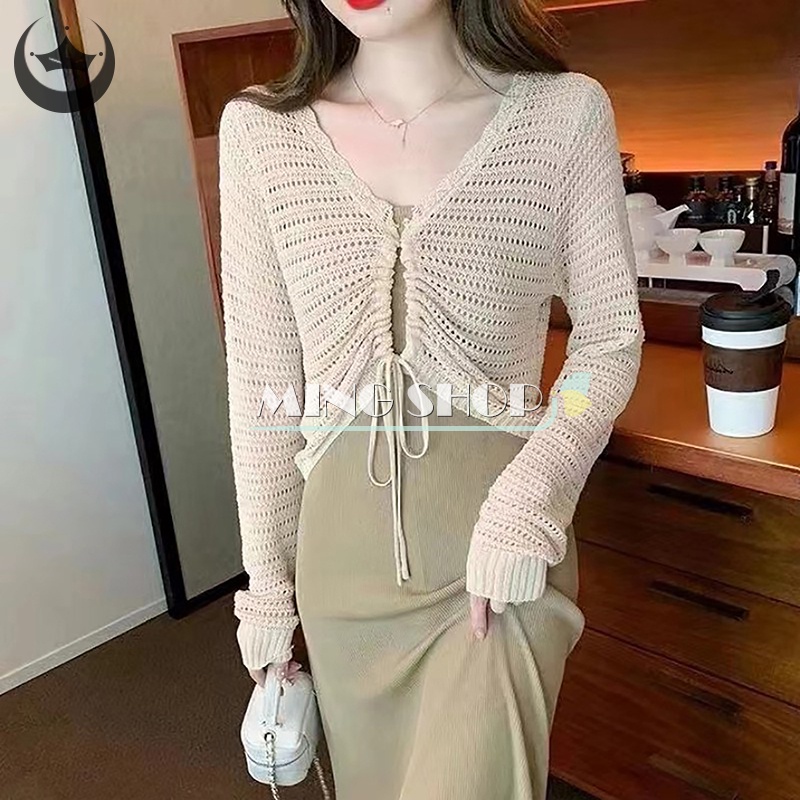 Áo Croptop Dệt Kim Mỏng Tay Ngắn Màu Trơn Thời Trang Mùa Hè Cho Nữ