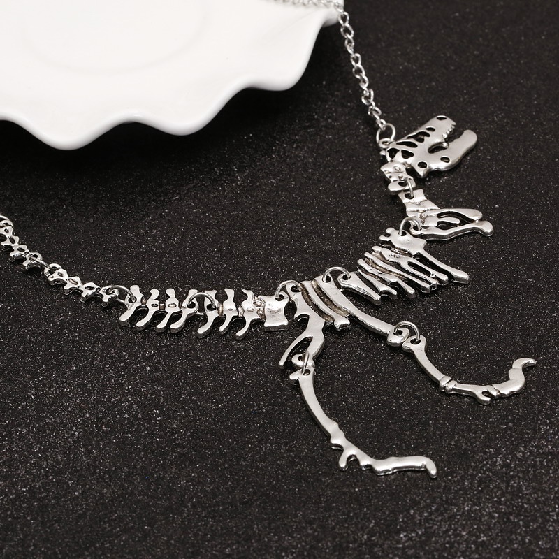 Dây Chuyền Dài Mặt Hình Xương Khủng Long Phong Cách Gothic Cá Tính