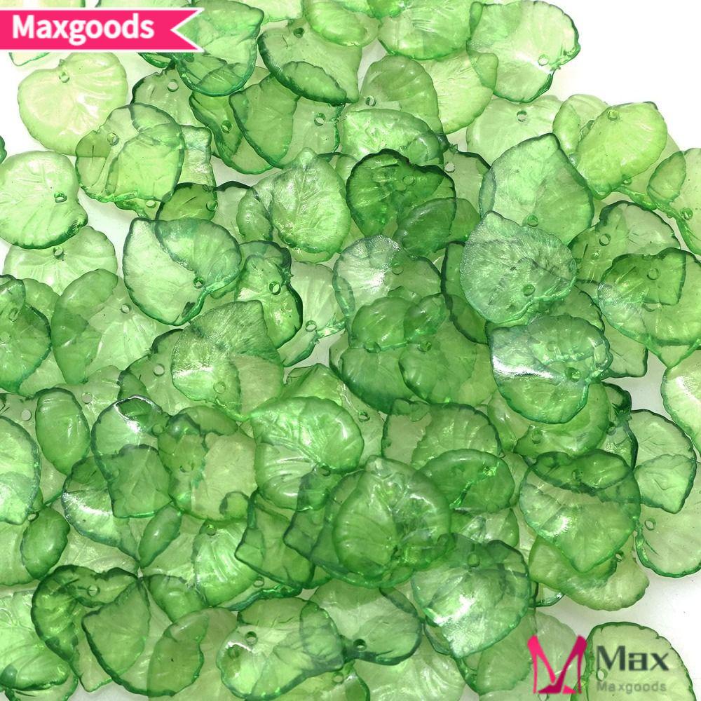 MAXG Bộ 200 Hạt Xâu Chuỗi Hình Lá Xanh Trong Suốt 15x15x2mm