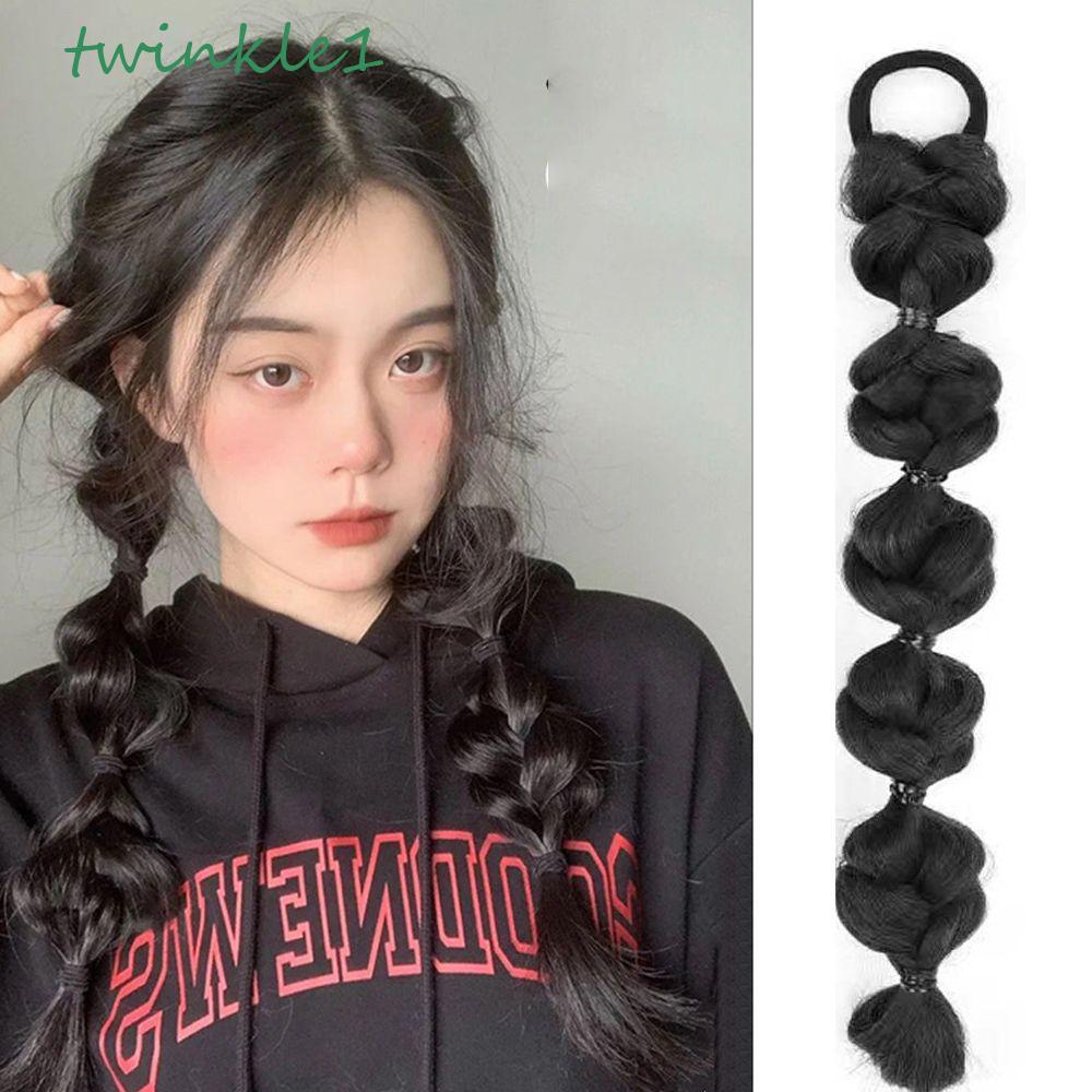 TWINKLE Bím Tóc Giả Màu Đen / Nâu Bằng Sợi Tổng Hợp Dành Cho Nữ