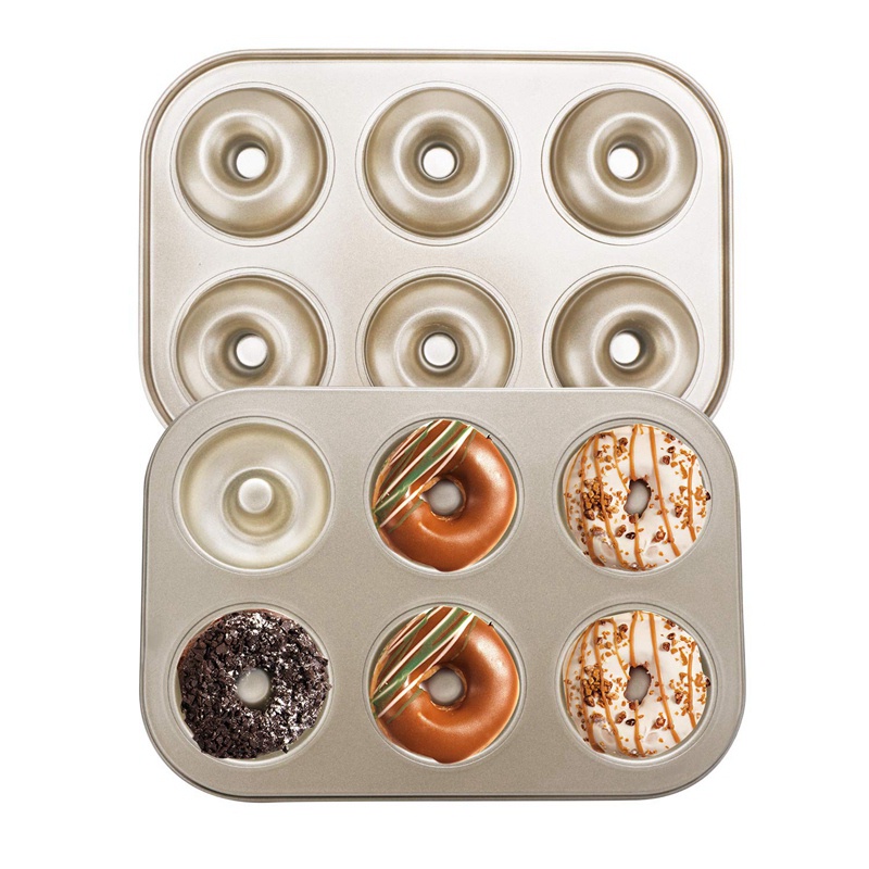 Set 2 Khuôn Làm Bánh Donut Bằng Thép Carbon 6 Ngăn