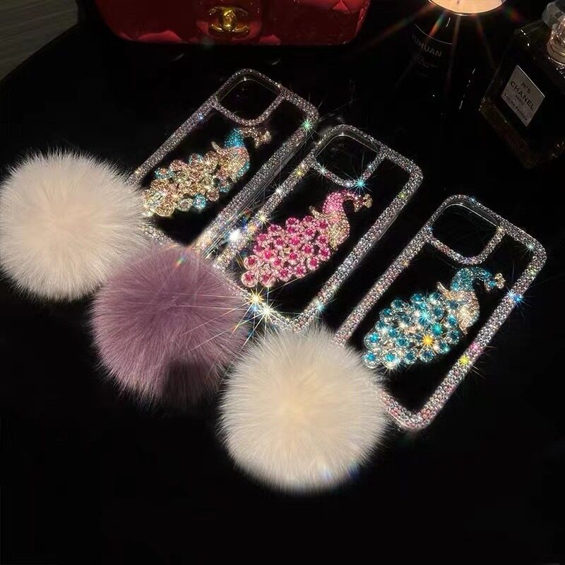 Ốp Điện Thoại Hình Chim Công Đính Đá Lấp Lánh Cho iPhone 11 12 13 14 Pro Max 12 13 X XR XS 7 8 Plus