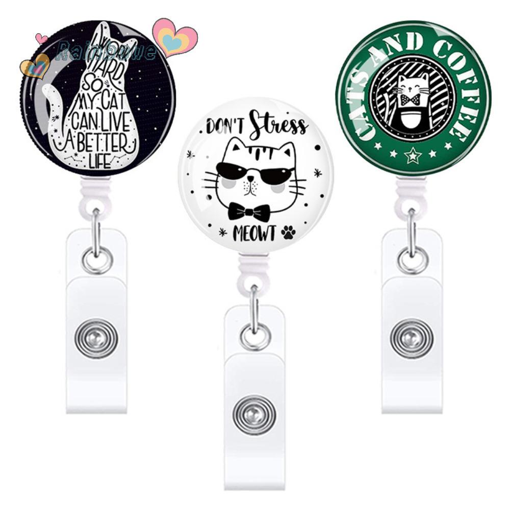 RAINBOW Set 3 Móc Khóa Hình Mèo Hoạt Hình Bằng ABS Bền Bỉ Có Thể Thu Gọn Cho Văn Phòng