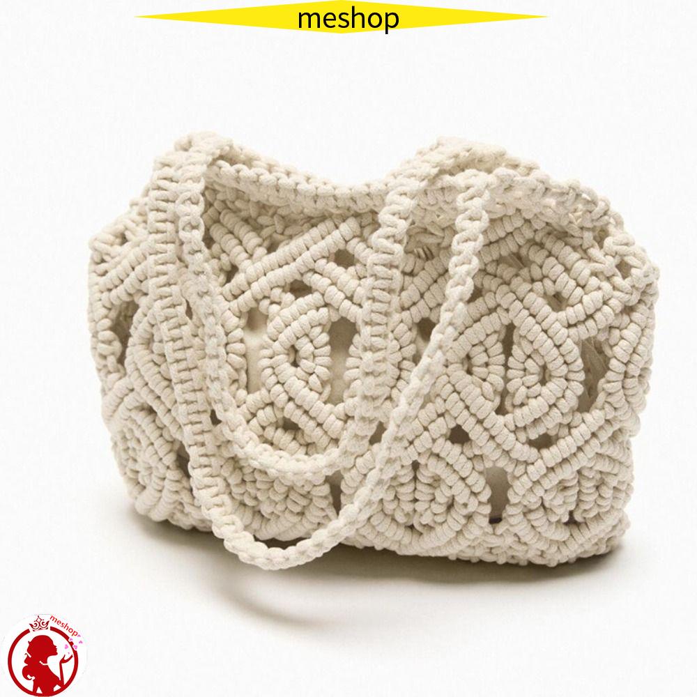 ME Túi cói Bằng Rơm Cotton Bện Phối Dây Thừng Nhỏ Xinh Xắn Dành Cho Nữ