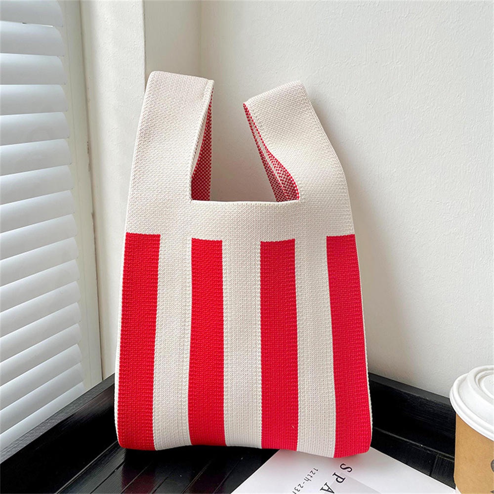 Túi Xách Đan Len Họa Tiết Kẻ Sọc Màu Sắc Tối Giản Thời Trang