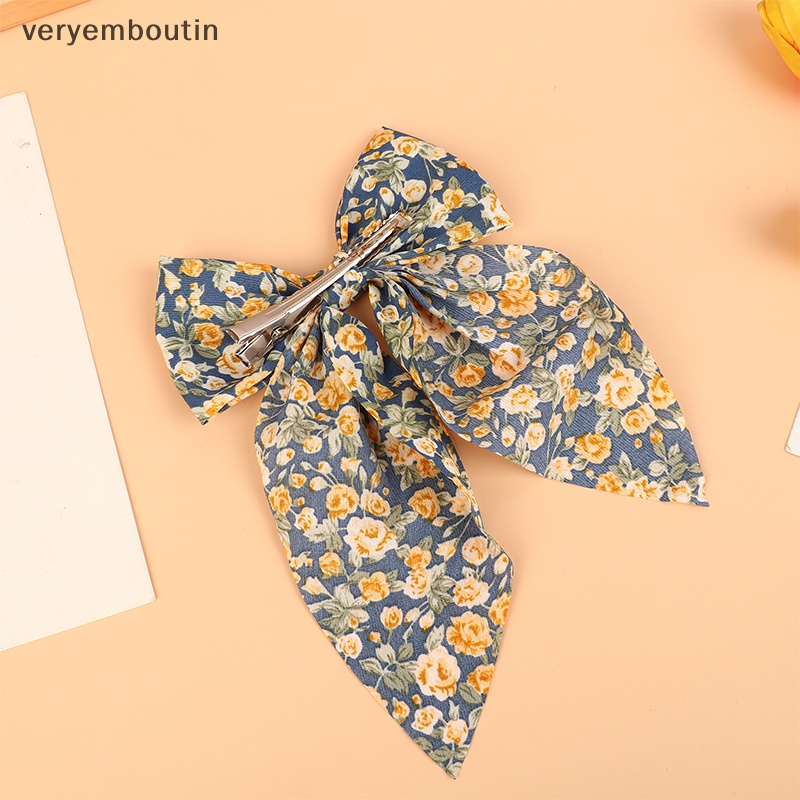 Kẹp Tóc Ruy Băng Thắt Nơ in Họa Tiết Hoa Xinh Xắn Ngọt Ngào Cho Nữ