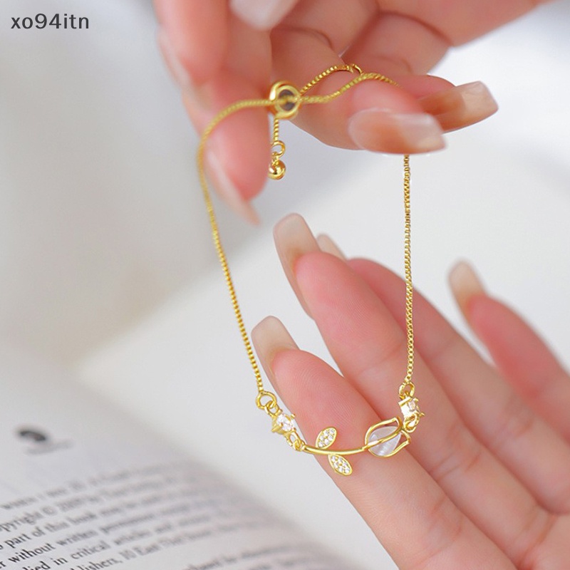 Vòng Tay Chuỗi Hạt Màu Vàng Hình Hoa Tulip Đính Đá Opal Đơn Giản Thời Trang Cho Bạn Gái