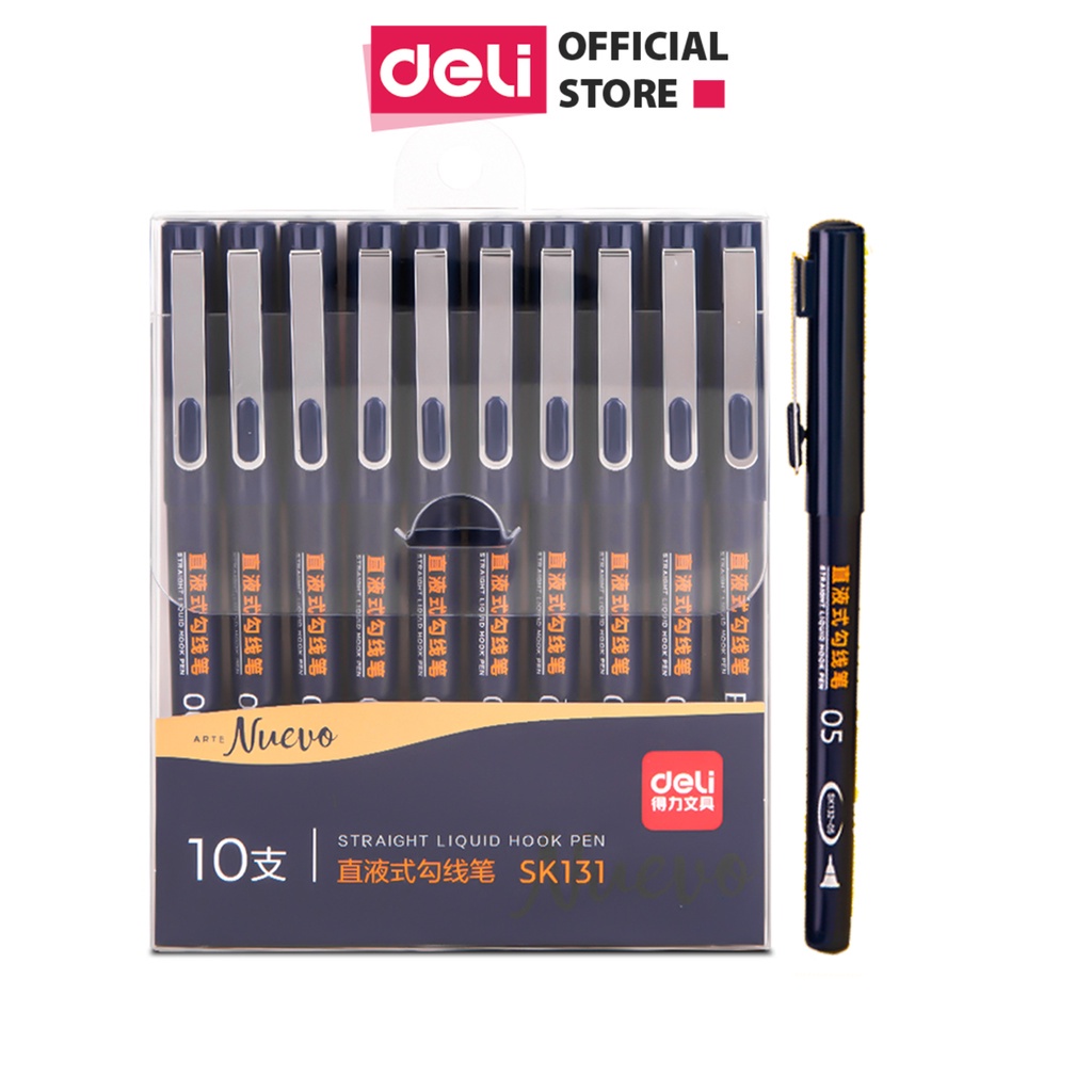 Bút kỹ thuật đi nét nhiều ngòi màu đen Deli - kháng nước - vẽ caligraphy phác thảo - bộ 10 chiếc