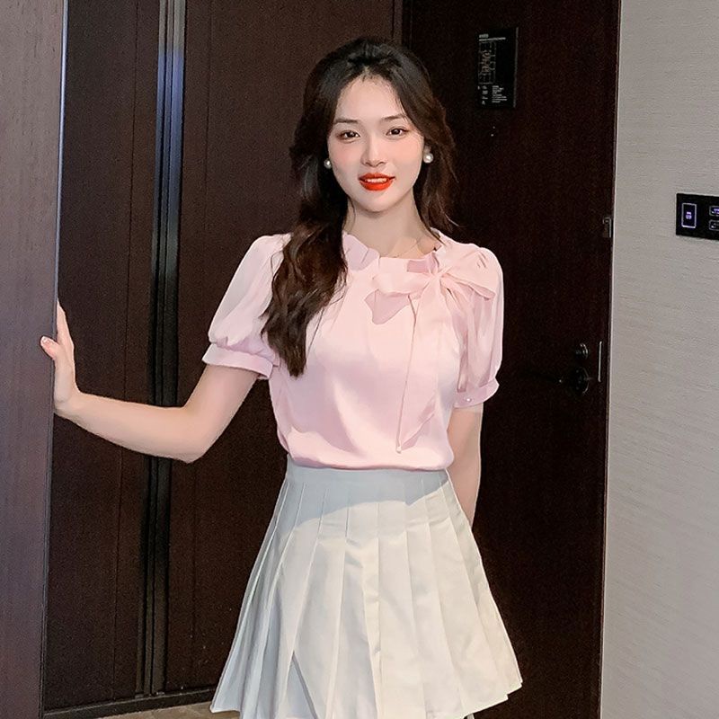 Áo Sơ Mi Chiffon Cỡ Nhỏ Đính Nơ Thời Trang Cho Nữ