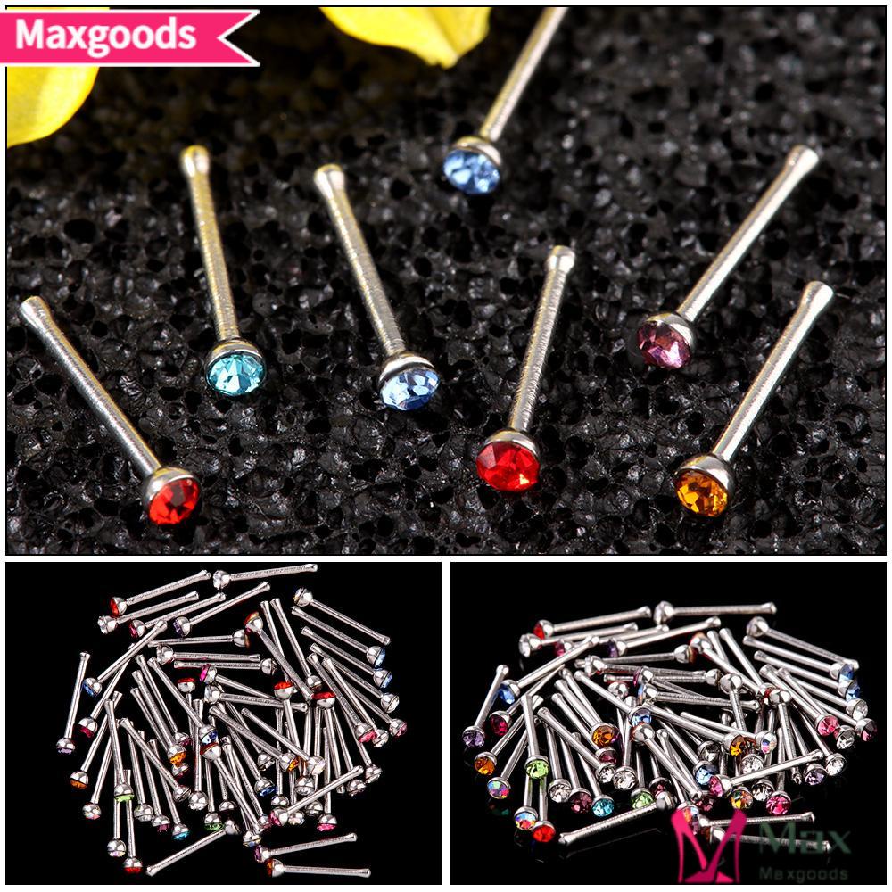MAXG Bộ 60 Khuyên Mũi Bằng Thép Không Gỉ Đính Đá Thời Trang Cá Tính