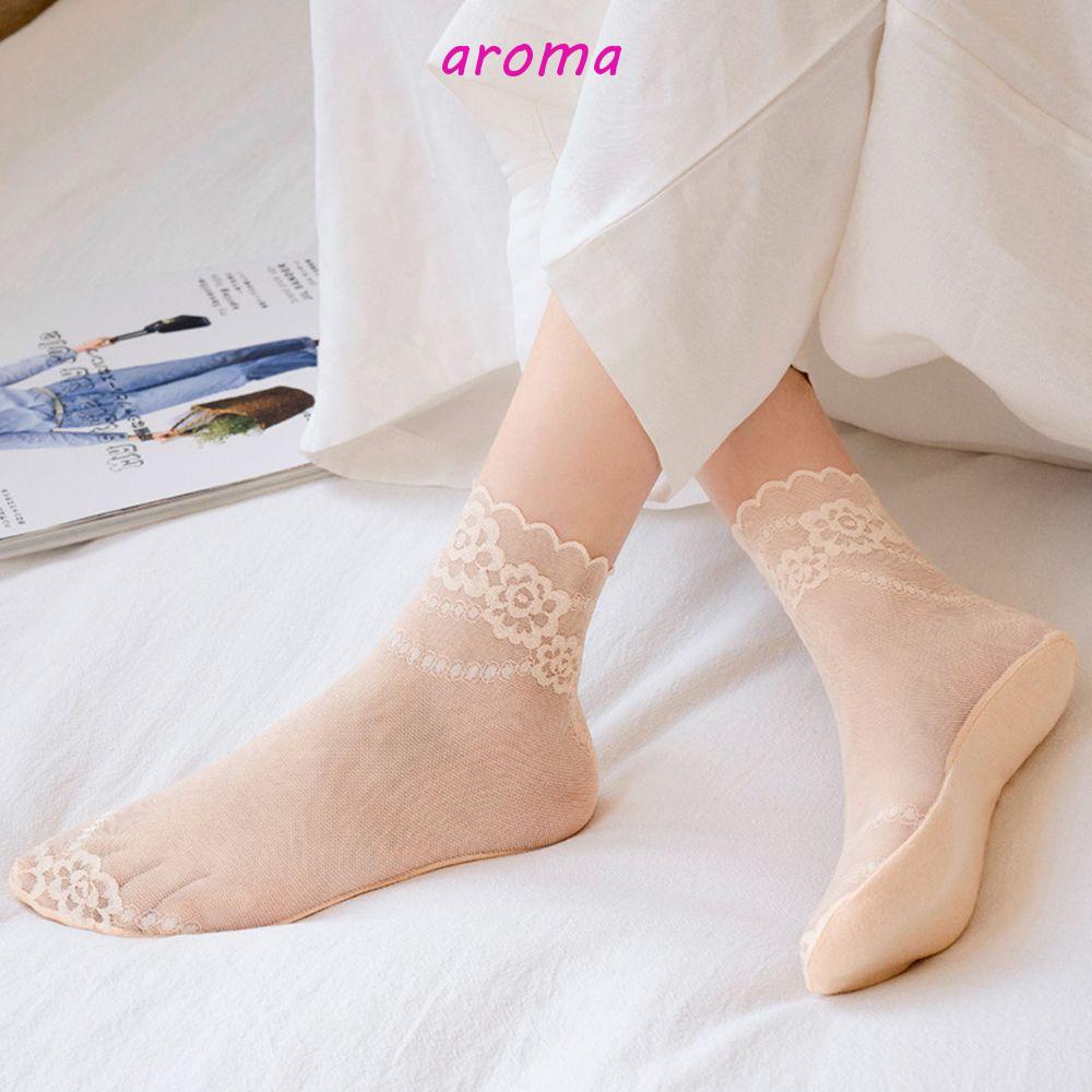 AROMA Đôi Vớ Mỏng Thoáng Khí Họa Tiết Hoa Thời Trang Mùa Hè Sành Điệu Cho Nữ