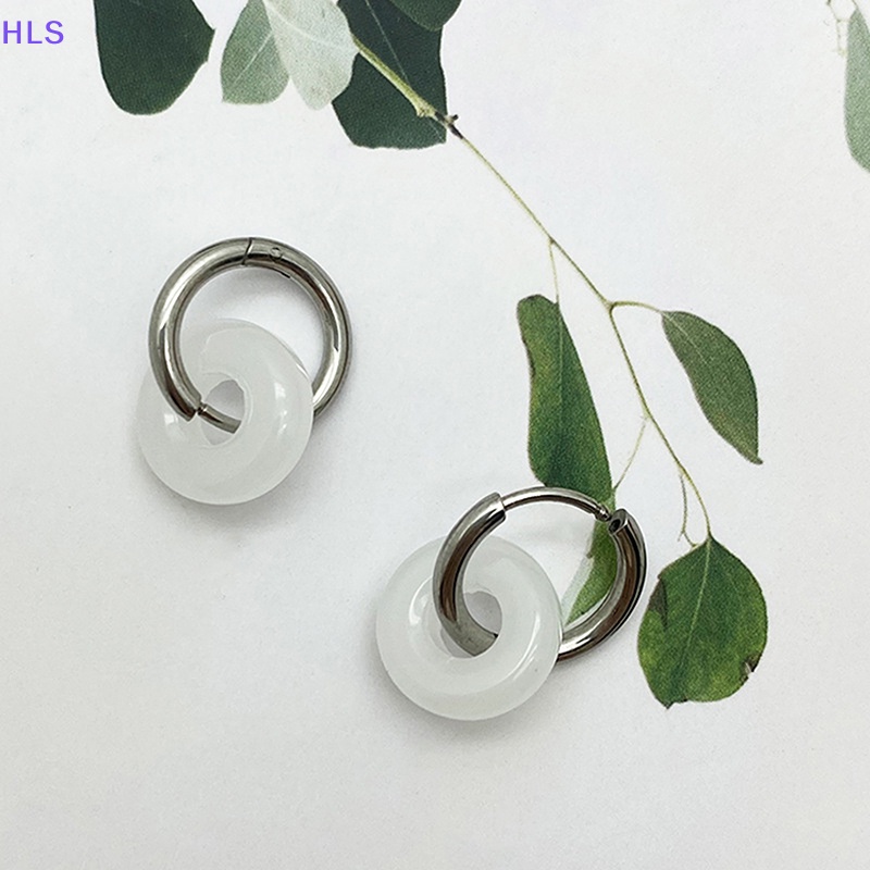 Bông Tai Hình Tròn Bằng Thép Titan Đính Ngọc Bích Phong Cách Vintage Dành Cho Nữ