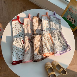 Summer girl floral set hàn quốc in singlet trẻ em Áo hai dây mặc nhà không tay