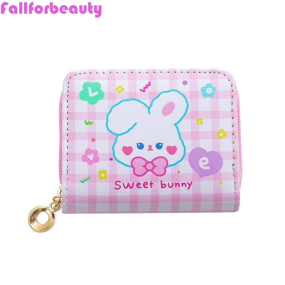 FALLFORBEAUTY Ví Đựng Tiền Xu Đa Năng Có Khóa Kéo Họa Tiết Hoạt Hình Xinh Xắn Dành Cho Nữ