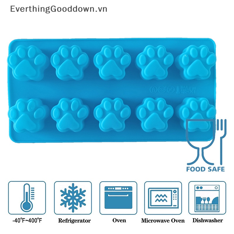 Khuôn Silicone Làm Bánh Hình Dấu Chân Chó Mèo 10 Ngăn Tiện Lợi