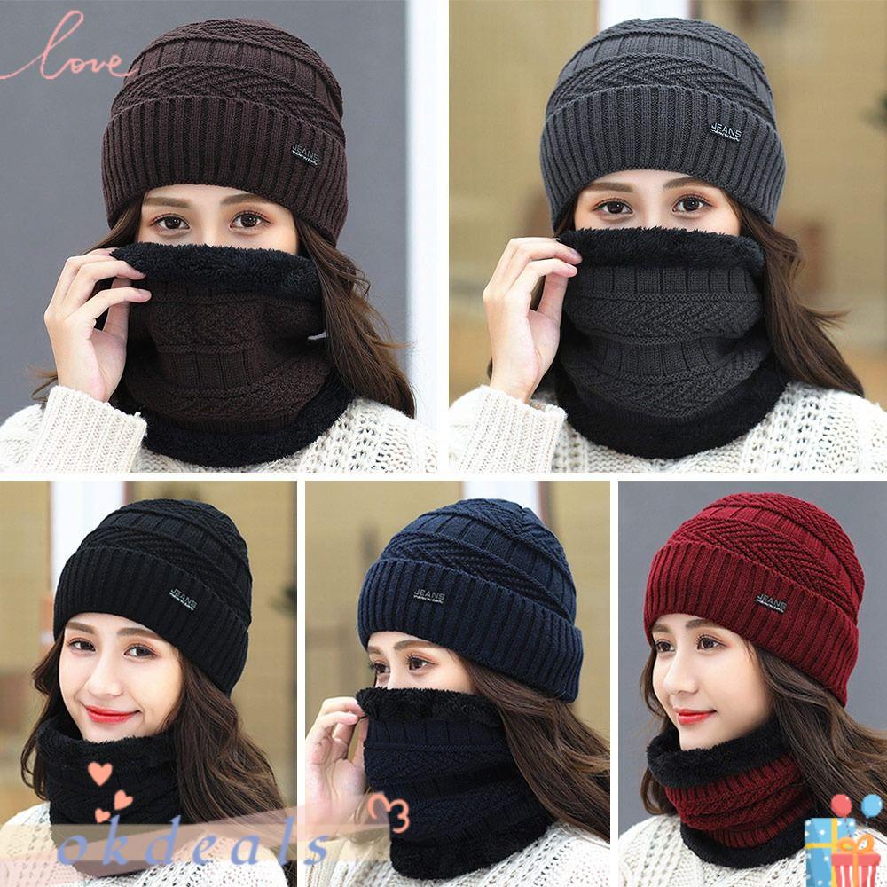 OKDEALS Mũ beanie Kèm Khăn Choàng Mềm Mại Cho Nam Và Nữ