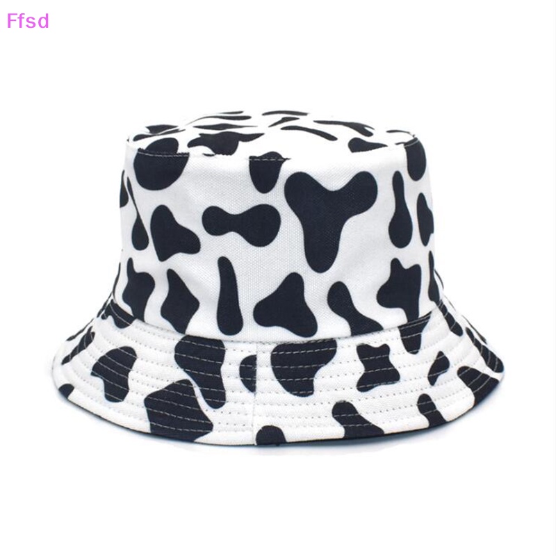{Ffsd} Mũ Bucket Họa Tiết Bò Sữa Trắng Đen Có Thể Đảo Ngược Thời Trang * Bán Chạy