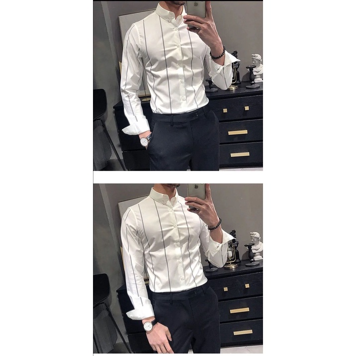 Áo Sơ Mi Nam Cổ Đứng Họa Tiết Sọc