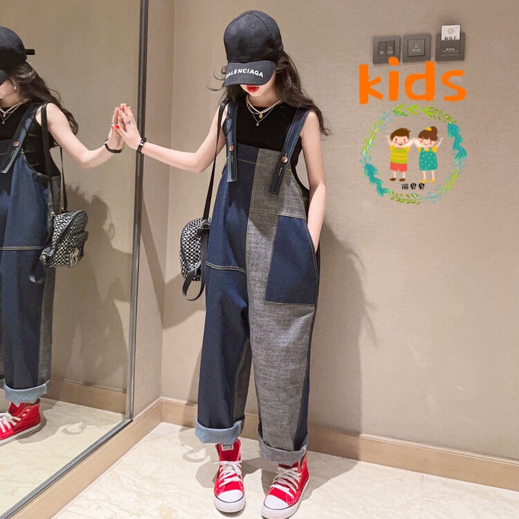 Bộ Áo Thun + Quần Yếm Denim Thời Trang Mùa Hè Mới Cho Bé Gái 3-5 - 8-10 - 12-13 Tuổi