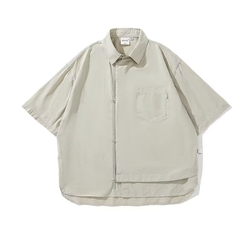 Áo Sơ Mi Tay Lửng Dáng Rộng Màu Trơn Phong Cách Trung Hoa Cổ Điển Thời Trang Mùa Hè Dành Cho Nam Nữ