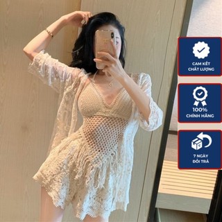 Set bikini lưới đi biển 3 món - bộ bikini kín đáo đồ đi biển