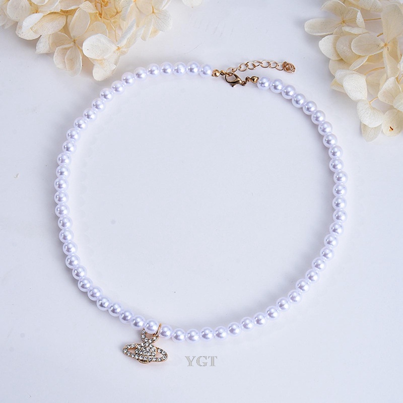 Ygt Vòng cổ Đính Đá Zircon Ngọc Trai Mặt Hình Hành Tinh Cổ Điển Cho Nữ