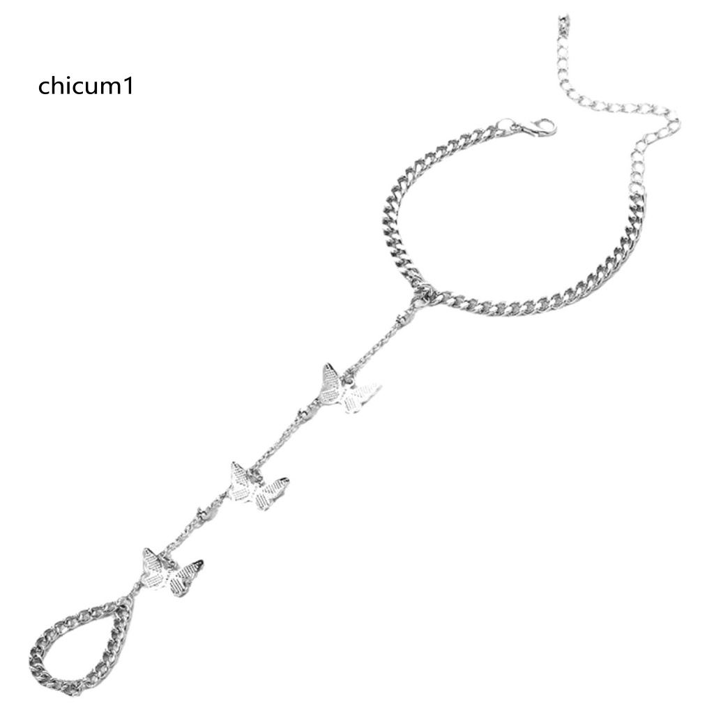 Vòng Đeo Tay Kèm Nhẫn Hình Bướm Có Thể Điều Chỉnh Độ Dài Phong Cách Hip hop Cho Nữ