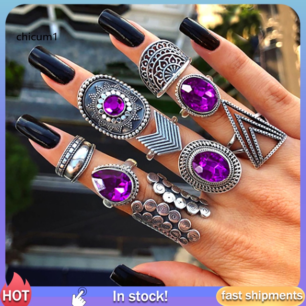 Set 9 Nhẫn Đeo Khớp Ngón Tay Phong Cách Bohemia