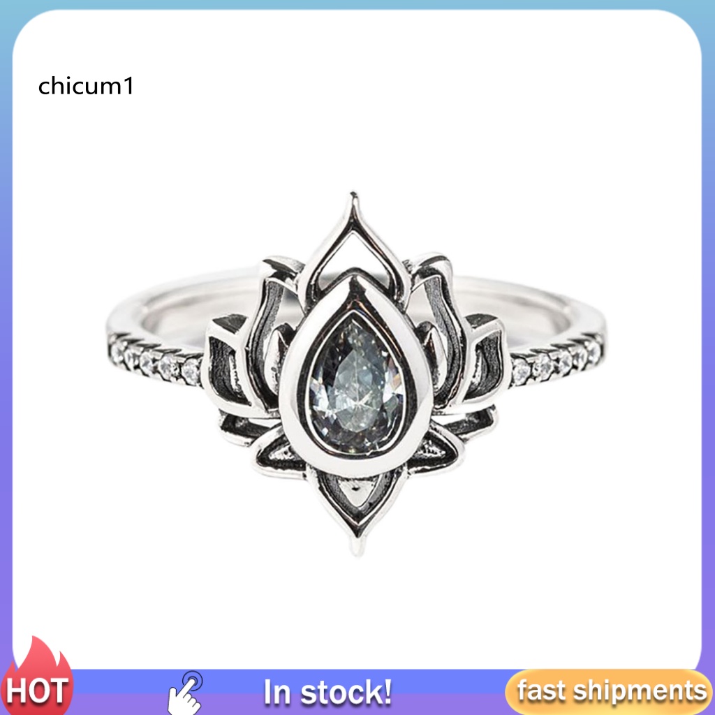 Nhẫn Đính Đá Hình Giọt Nước Lấp Lánh Phong Cách Vintage