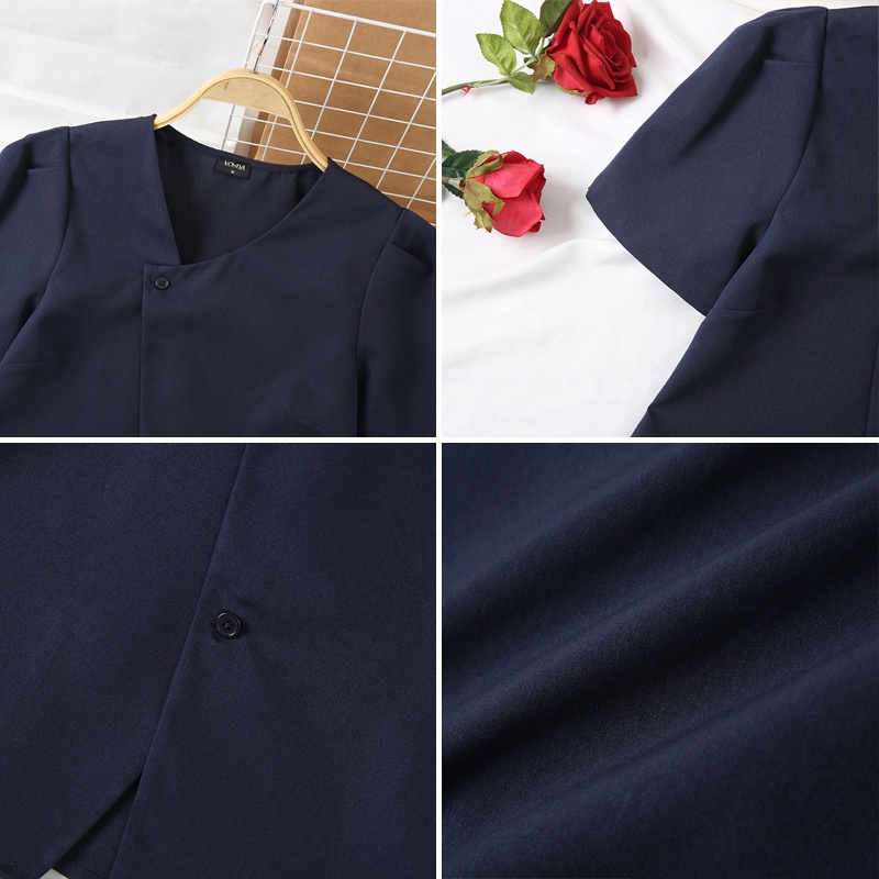 Áo Sơ Mi Ngắn Tay Cổ Tròn Màu Trơn Cài Nút Đơn Giản Phong Cách Hàn Quốc Cho Nữ