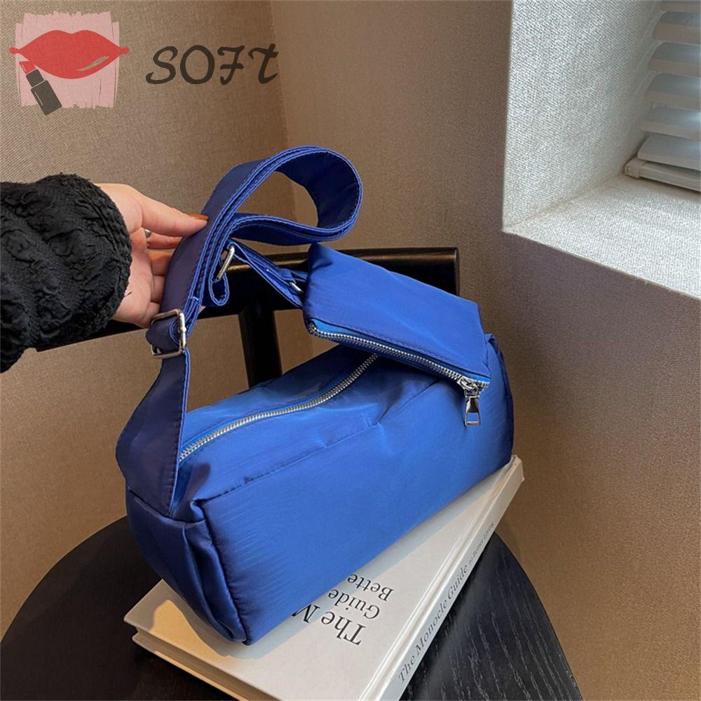 SOFTNESS Túi Xách Nylon Sức Chứa Lớn Màu Sắc Tinh Khiết Thời Trang Cho Nữ