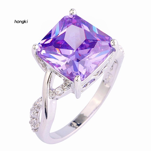Nhẫn Mạ Bạch Kim Mặt Vuông Đính Đá Zircon Tím Sang Trọng Cho Nữ
