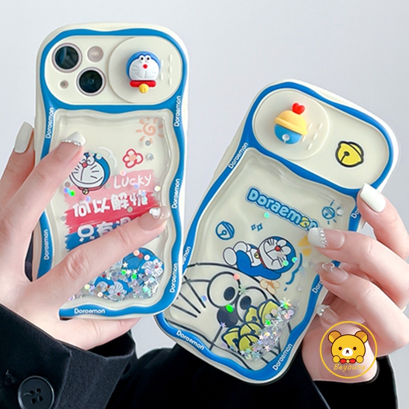 Ốp Điện Thoại Cát Chảy Bảo Vệ Camera In Hình Doraemon Cho iPhone 14 Plus 14 13 12 Pro Max 11