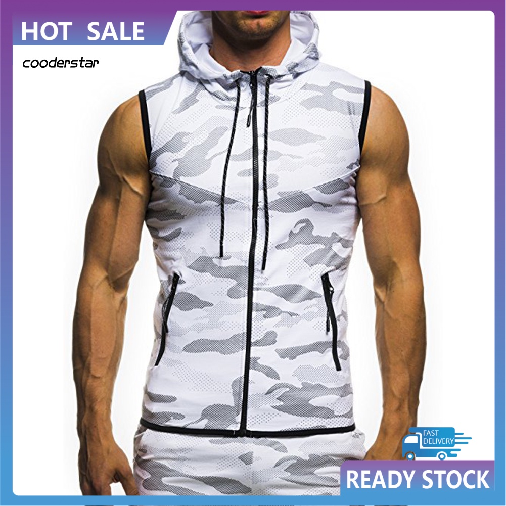 Áo Hoodie Lưới Sát Nách Họa Tiết Rằn Ri Phối Khóa Kéo Thời Trang Mùa Hè Cho Nam